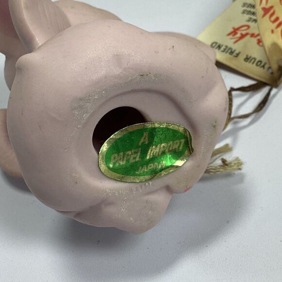 Vtg Papel Japan Pink Elephant Figure Ceramic With Tag Pinky Says Rings Luck - Picture 7 of 11